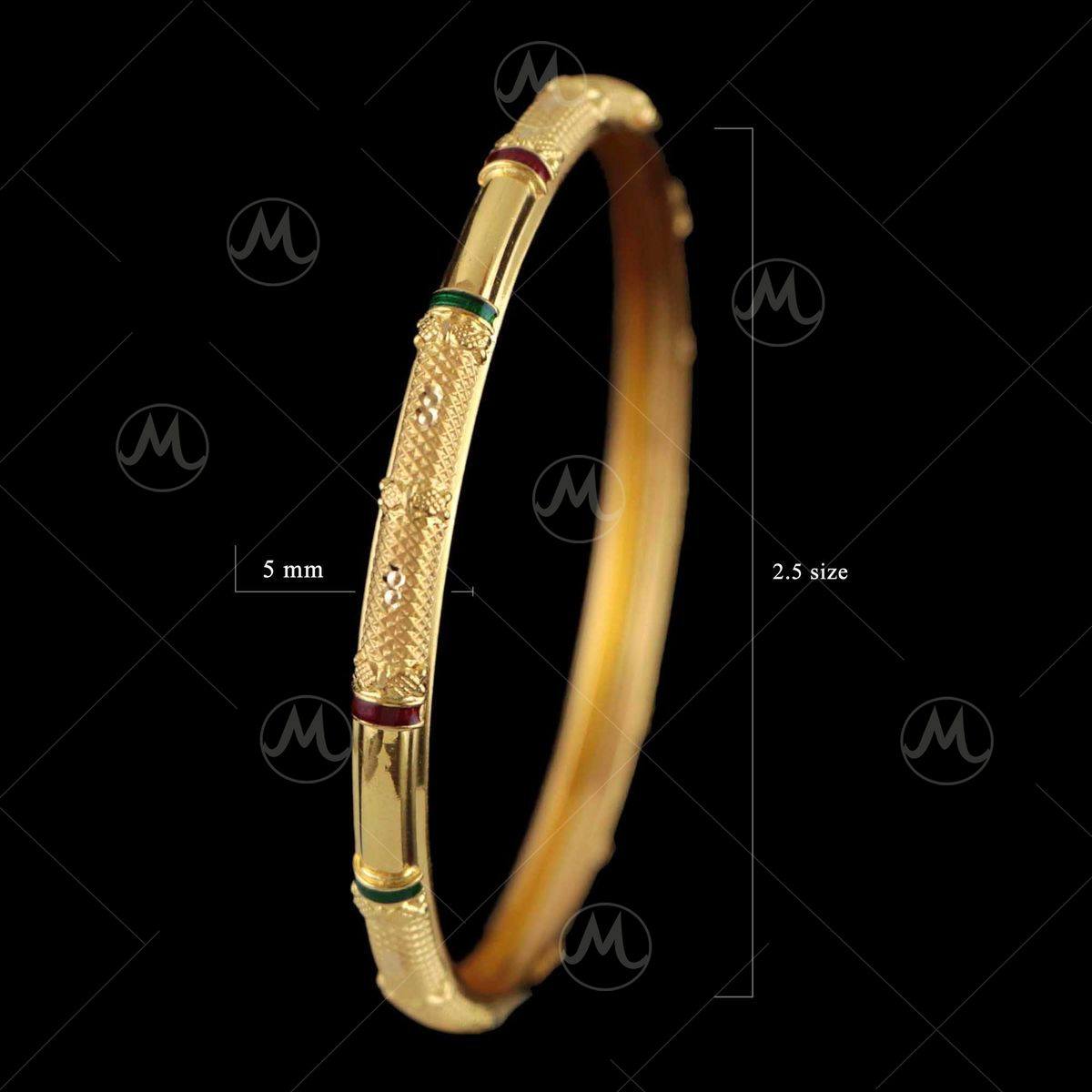 22k 2 Tone Bangle Bracelet - BrLa12164 - 22k gold fancy ladies bracelet,  beautifully design like half bangle , half bracelet with gold balls