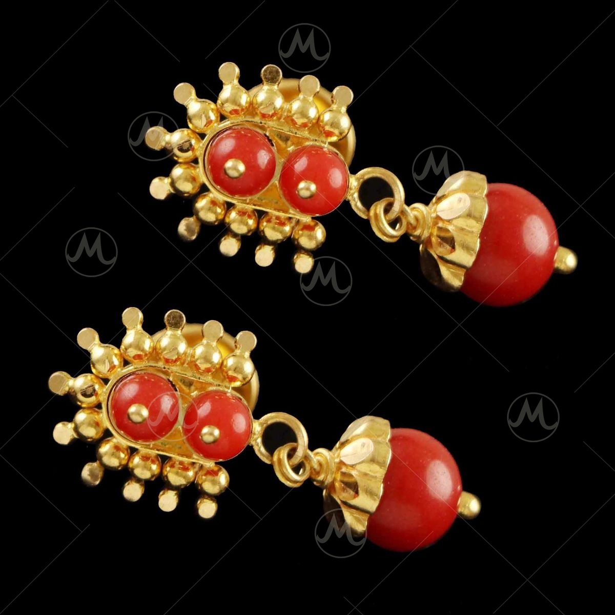 Traditional Rajasthani Gold Studs Earrings Coral Stone Designs ER3812