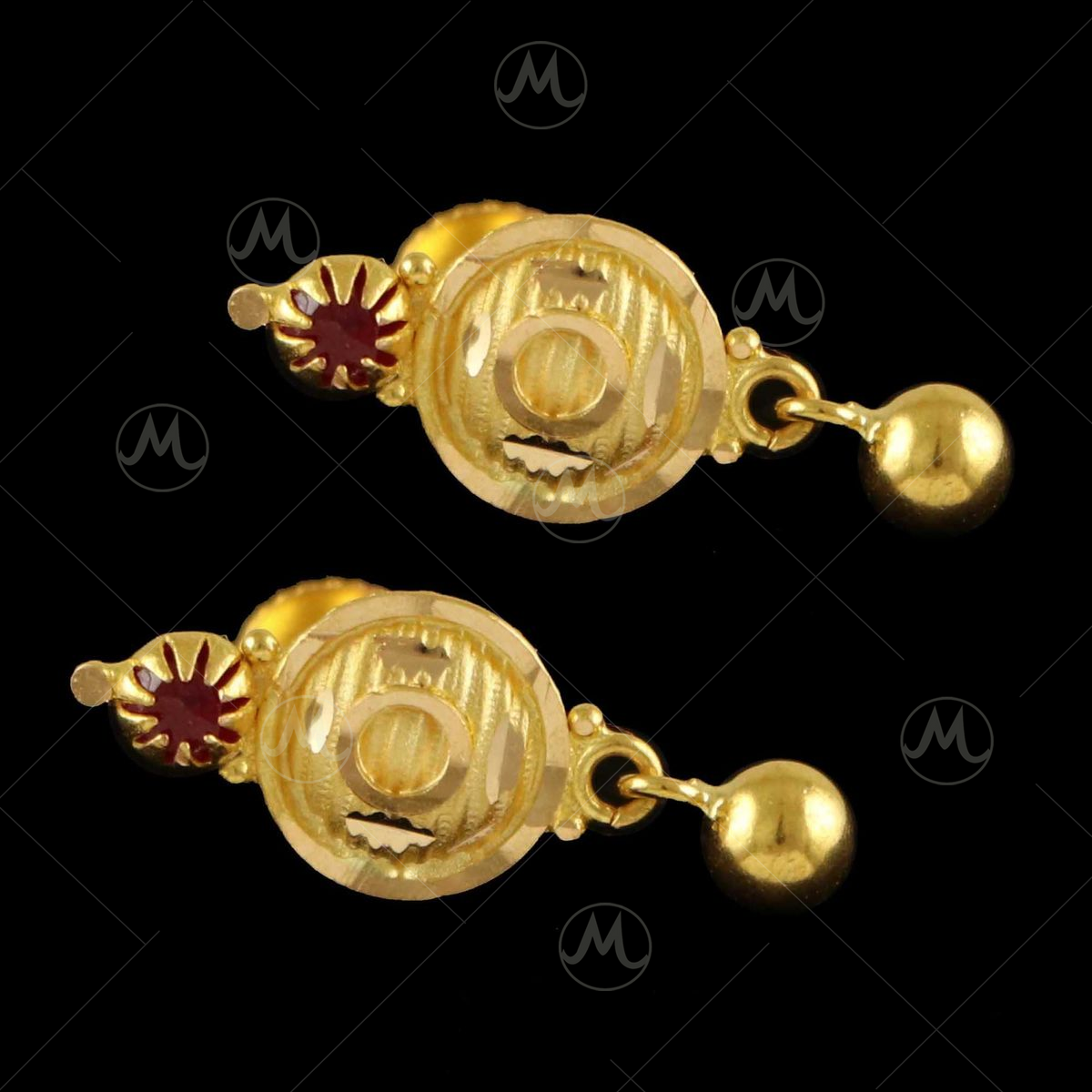 22K Gold Drop Earrings with Ruby & Emeralds - 235-GER14051 in 9.300 Grams