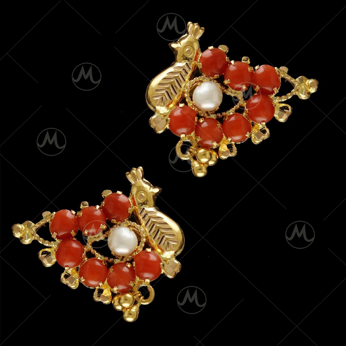 Antique Gold-Plated Red Pearl Beaded Jewellery Set