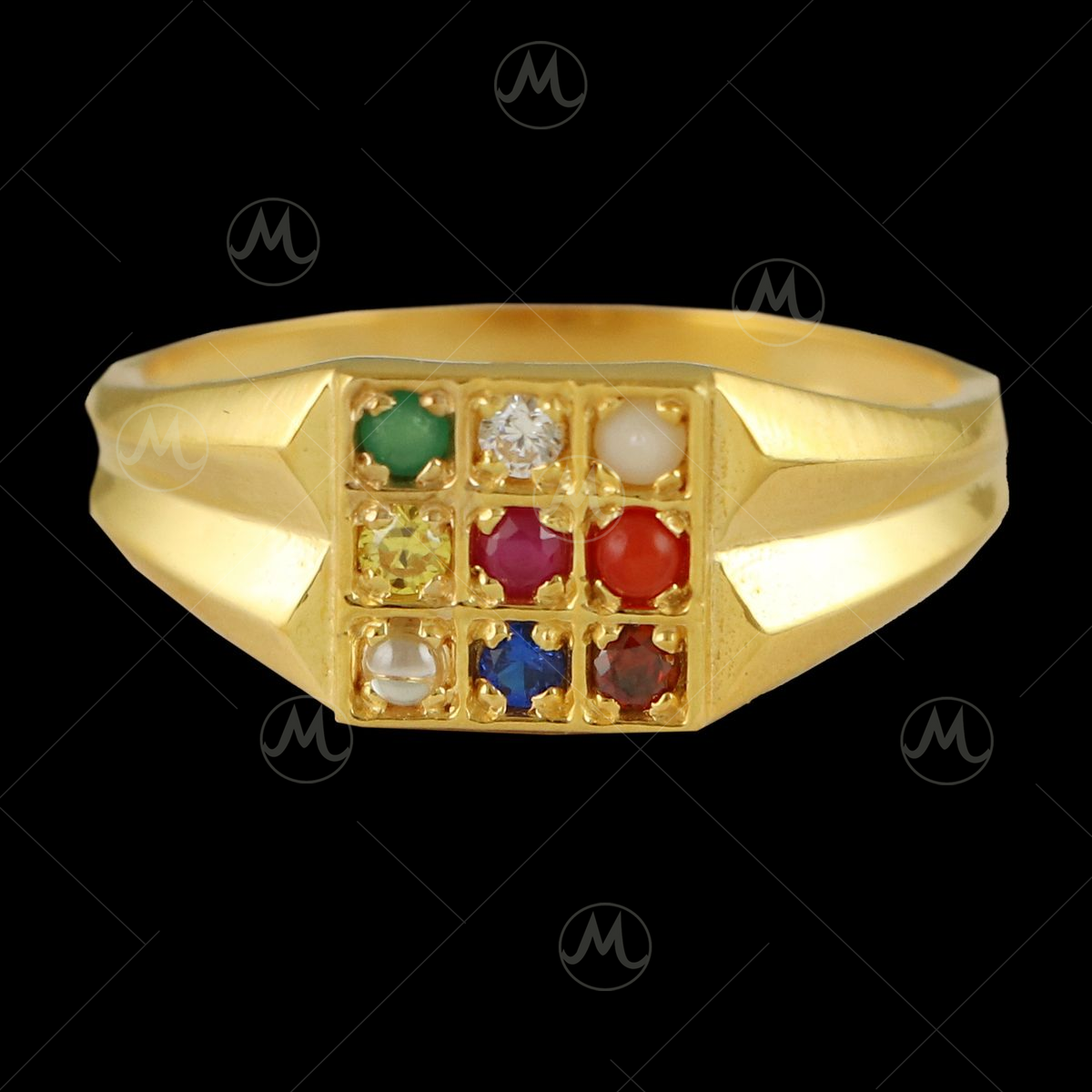 Attractive Multi-Color Nine Stone Navratna Ring in 14k Gold Plated 925  Silver - Lilu Jewels - 2441239