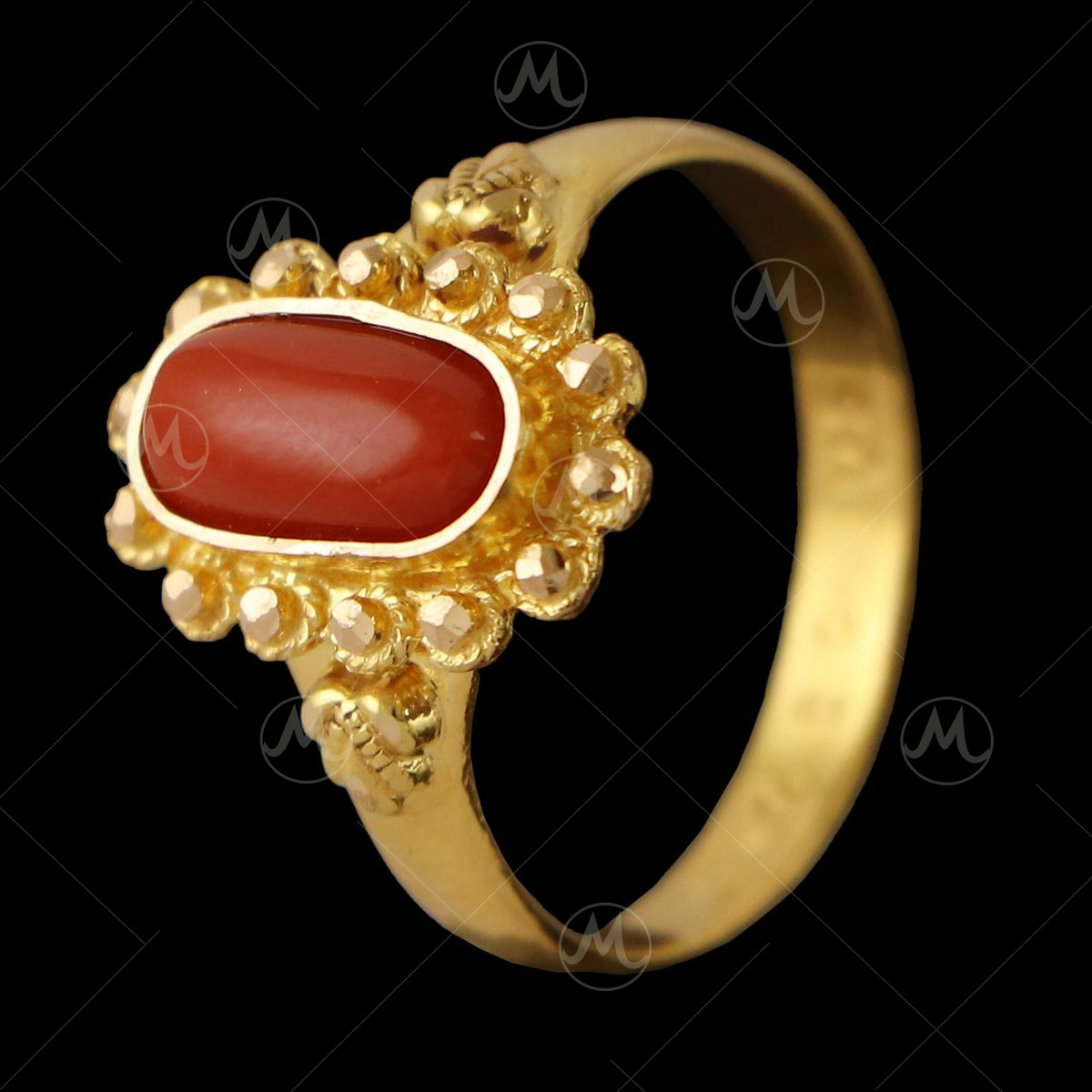Sardinian Red Coral Ring Vintage 14k Yellow Gold Navette Mediterranean –  Sophie Jane