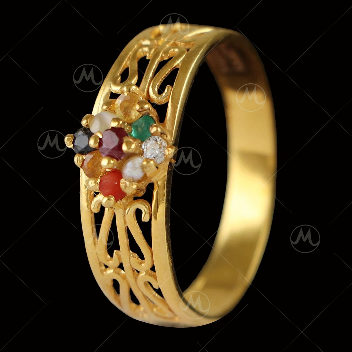 Sree Kumaran | 22K Gold Aries Zodiac Navaratna Ring